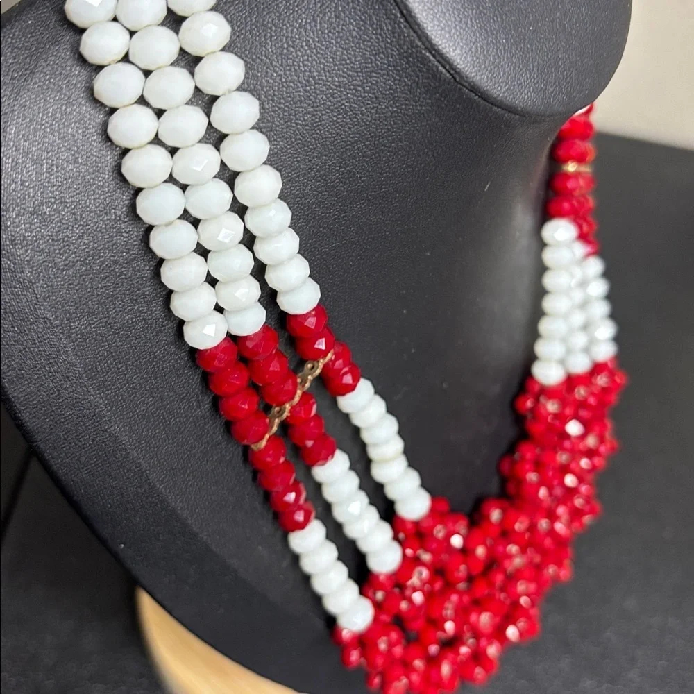 Vintage Faceted Red & White Beaded Statement Necklace
